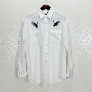 Blair White Western Pearl Snap Shirt Bald Eagle Embroidered Button Down Patriot